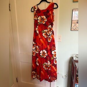 Vintage Floral Sleeveless Red Maxi Dress